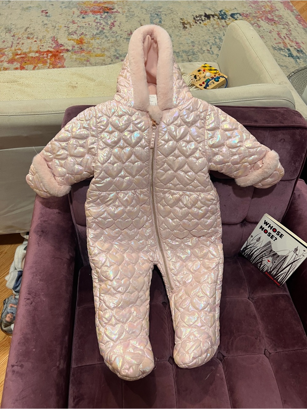 Pink Quilted Hooded Baby Bunting One-Piece Snowsuit